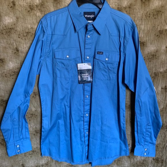 Wrangler Boys' Solid Blue Long Sleeve Western Snap Shirt; XXL - Picture 1 of 5